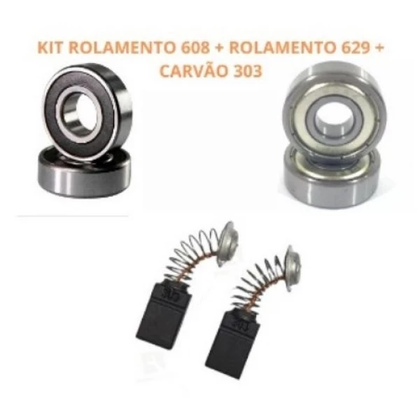 KIT CARVÃO 303 + ROLAMENTO 608 + ROLAMENTO 629 + BOTÃO DE MAKITA