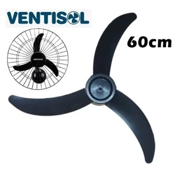 HELICE DE 60CM P/VENTILADOR VENTIS0L MX G3 3PAS PRETA E-08,0MM PRD C/T.TRASEIRA FIXAR C/PORCA ROSCA ESQUERDA
