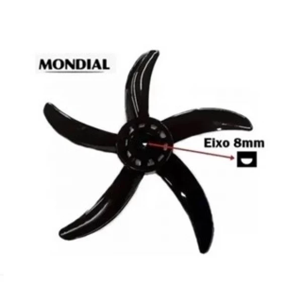 HÉLICE CIRCULADOR MONDIAL 50 CM  DE 5 PÁS PRETA EIXO 8MM