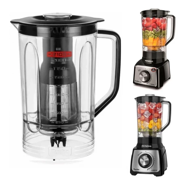 Copo Para O Liquidificador Mondial L1000 / Turbo Inox L1200 W Cristal Tampa Preta
