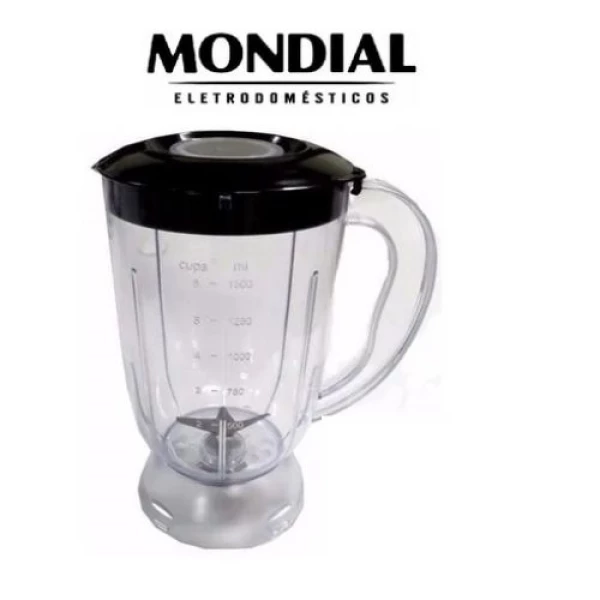 COPO PARA O LIQUIDIFICADOR MONDIAL DINÂMICO OU PREMIUM CRISTAL TAMPA PRETA
