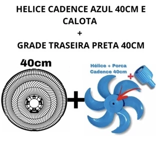 KIT HELICE CADENCE AZUL + CALOTA 40CM + GRADE TRASEIRA CADENCE PRETA 40CM