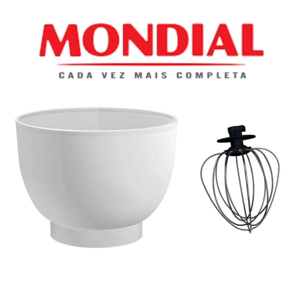 Tigela e Batedor para Batedeira Planetária Mondial - BRANCA 700w 4,5l Bp-01-02 -03-b Original