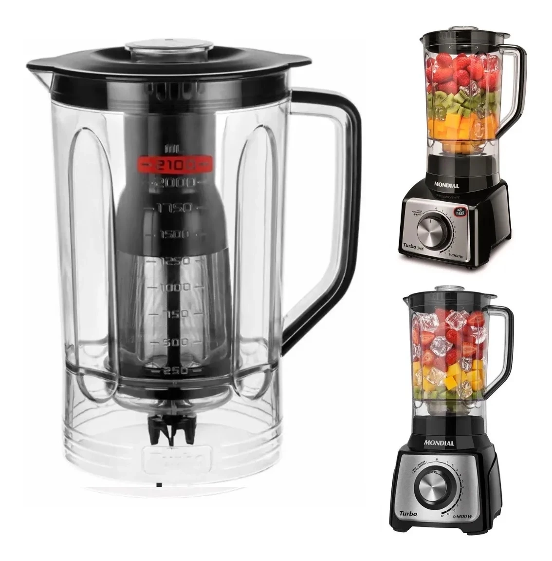 Copo Para O Liquidificador Mondial L1000 / Turbo Inox L1200 W Cristal Tampa Preta